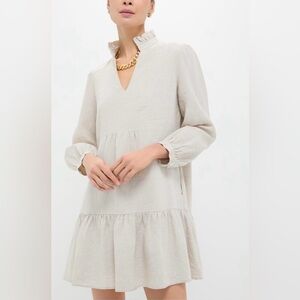 Tuckernuck Stone Linen Palmerston Dress: Drop-Waist tiered skirt, ruffle collar